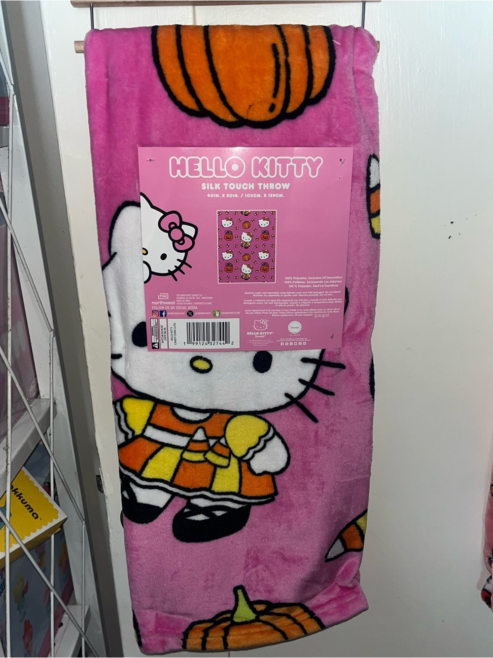 Hello Kitty Pink Corn Candy Halloween Silk Touch Throw Blanket NEW NWT